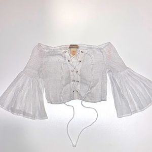 Flying Tomato white crop top, Small, Sexy tops, off shoulder top